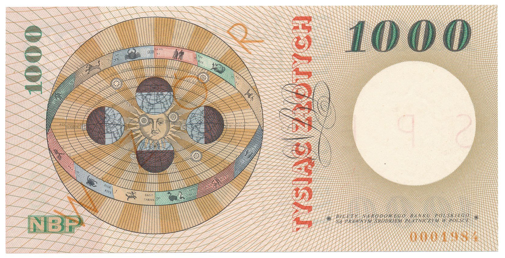 WZÓR / SPECIMEN 1000 złotych 1965 Kopernik seria A 0000000